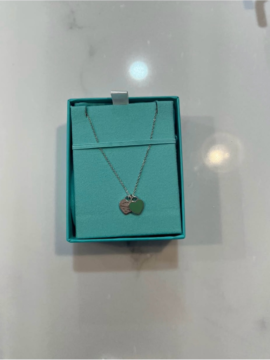 Tiffany & Co. Silver Necklace With Green Heart And Silver Tag